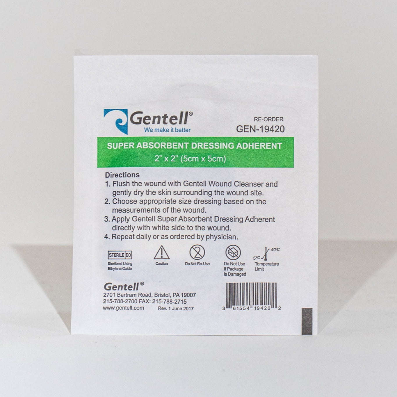 Super Absorbent Dressing, Adherent, 2" x 2", 50/bx