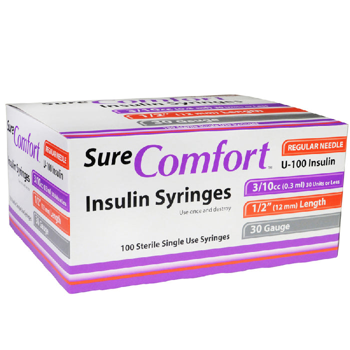 Insulin Syringe, 30Gx1/2", 3/10cc , 100/bx, 5bx/cs, 6cs/ct