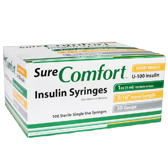Insulin Syringe, 30Gx5/16", 1cc , 100/bx, 5bx/cs, 6cs/ct