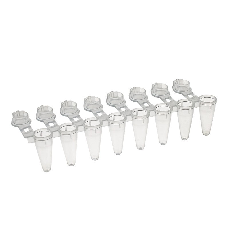 Reaction Strip with Attached Individual Caps, 100uL, Flat Cap, Natural, Low Profile, 125/cs