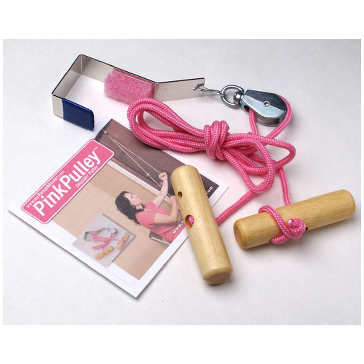 Pink Shoulder Pulley w/metal door bracket and Breast Cancer Patient instructional guide