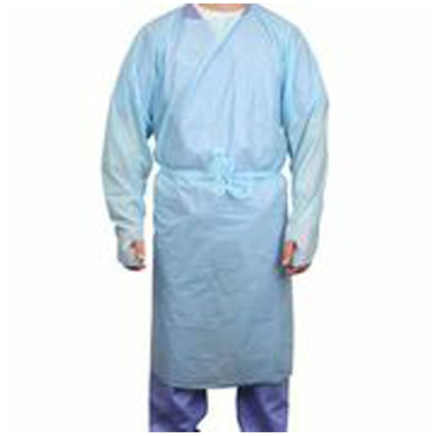 Gown, Polyethylene, Closed Loop Neck, Open Back, Thumb-Loop Cuffs, Universal Size, Blue, 15/bx, 5 bx/cs