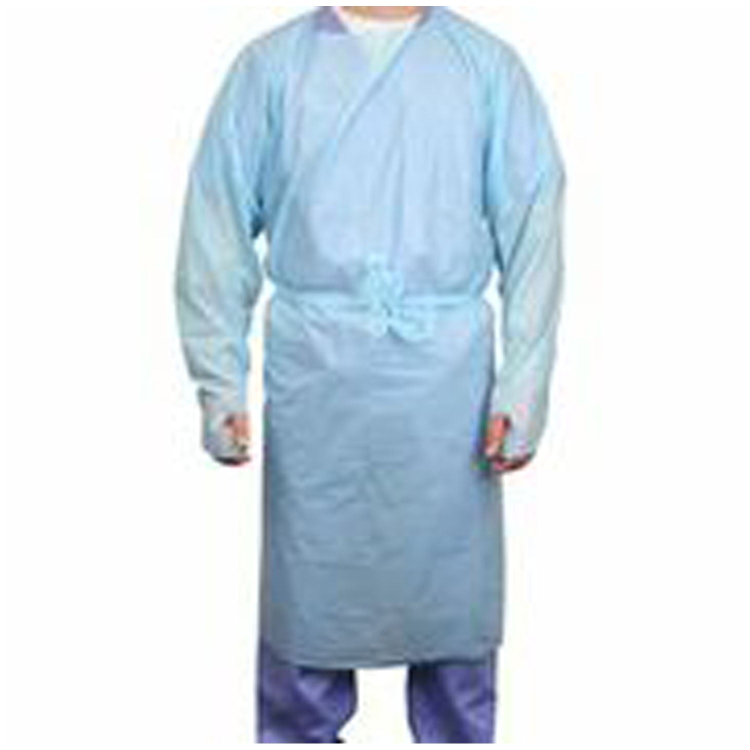 Gown, Polyethylene, Closed Loop Neck, Open Back, Thumb-Loop Cuffs, Universal Size, Blue, 15/bx, 5 bx/cs