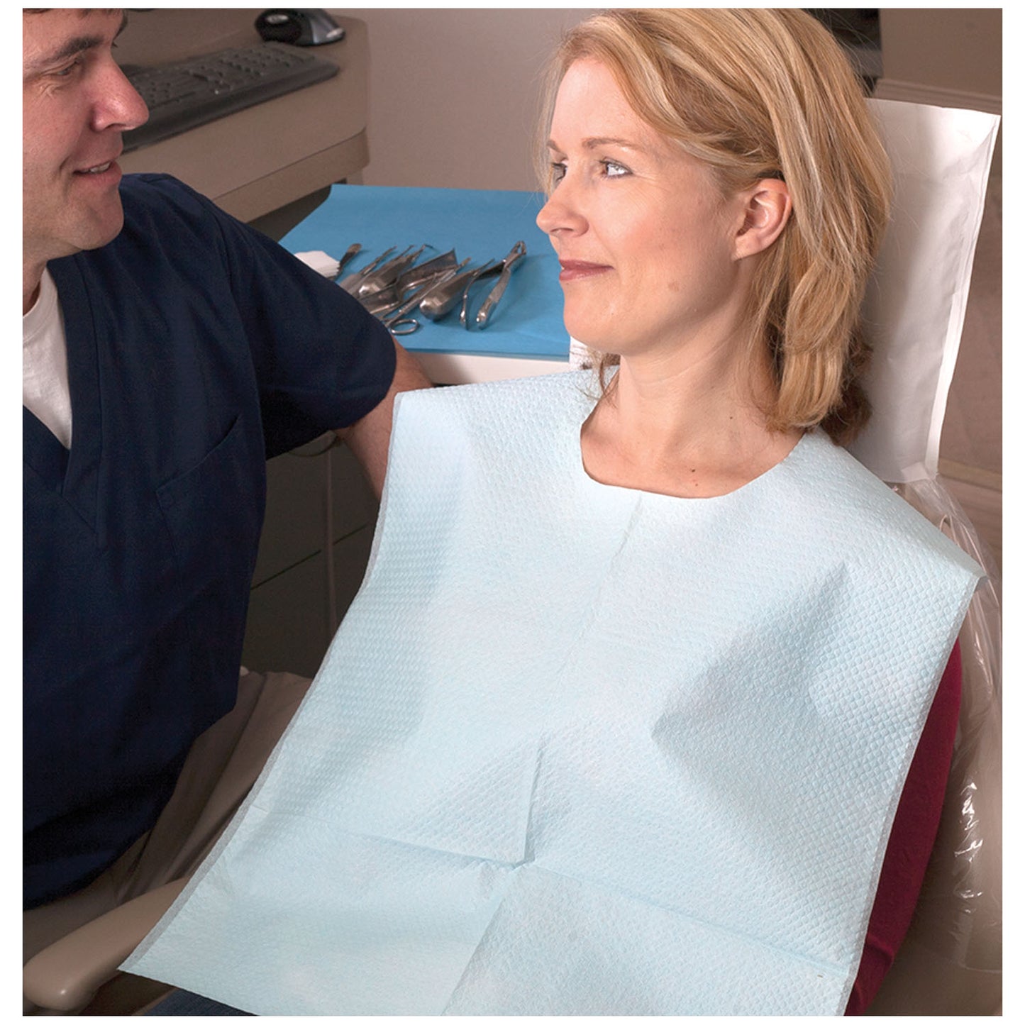 Bib, Oral Surgery, X-Large, T/P/T, 29" x 42", Blue, 50/cs 