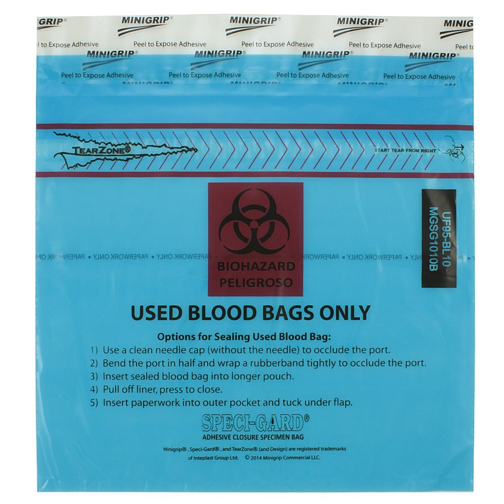 Disposal Bag for Used IV Blood Bags, 3-Wall, Adhesive, Clear, 10 x 10, 100/pk, 10 pk/cs