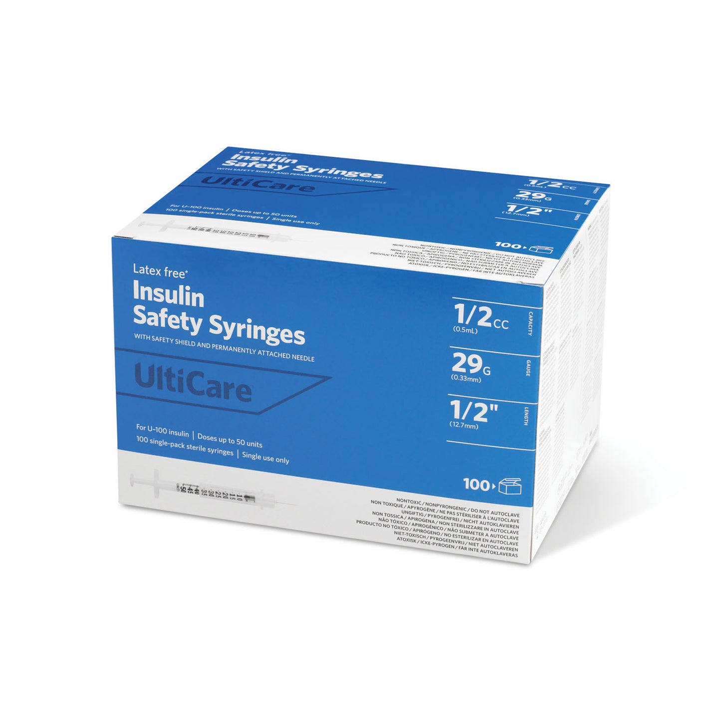 Insulin Syringe, Fixed Needle, 1/2cc, 29G x _", 100/bx