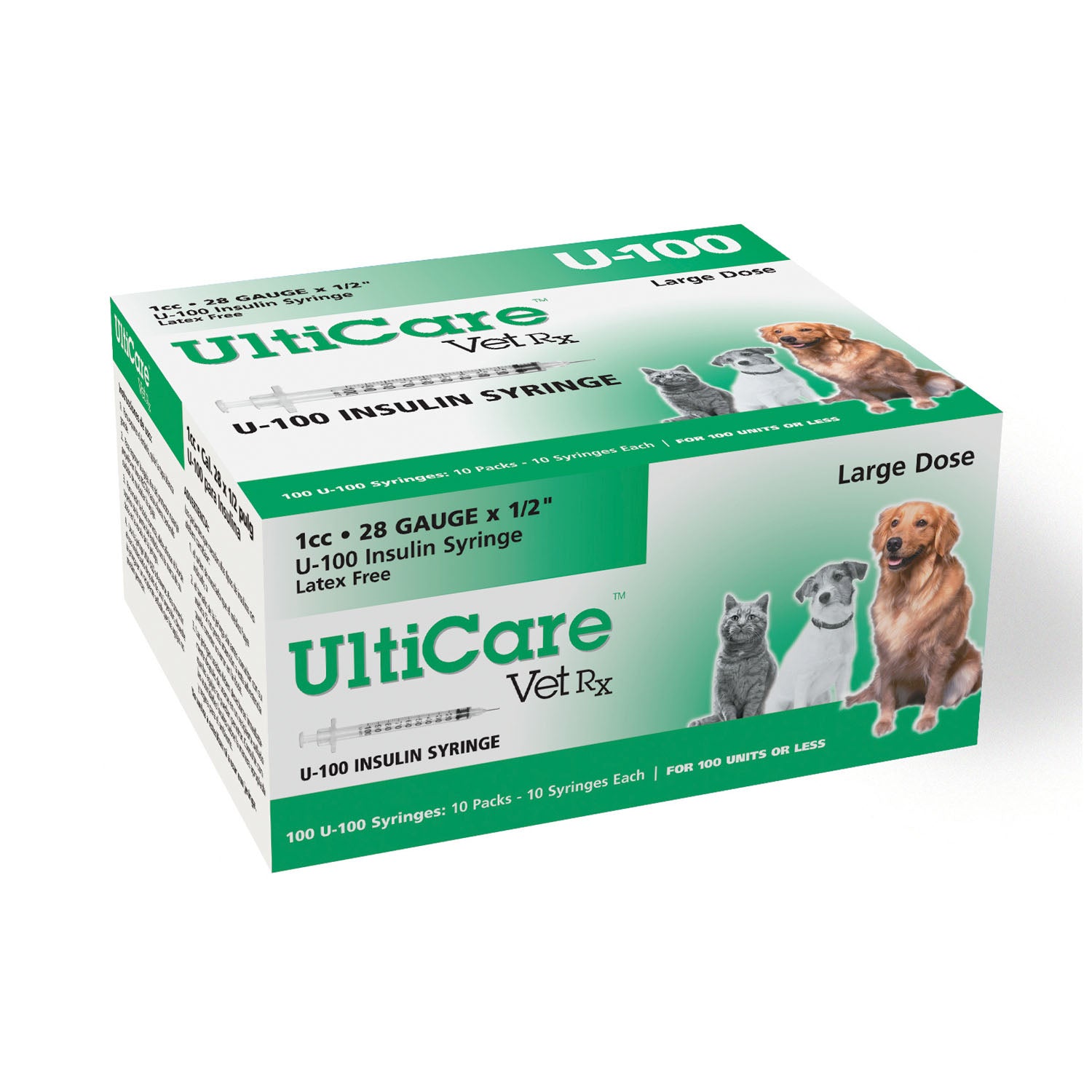 U-100 Syringe, 28G x _", 1cc, 100/bx