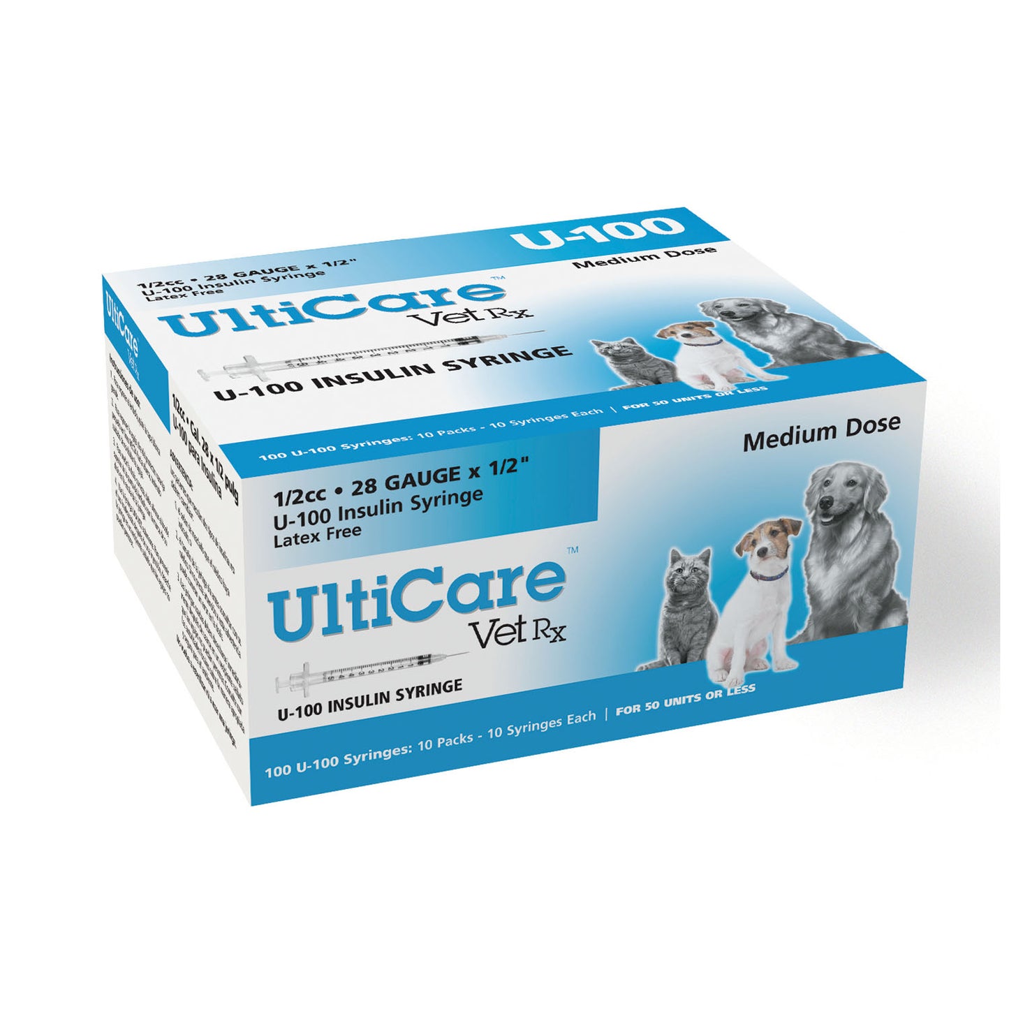 U-100 Syringe, 28G x _", 1/2cc, 100/bx