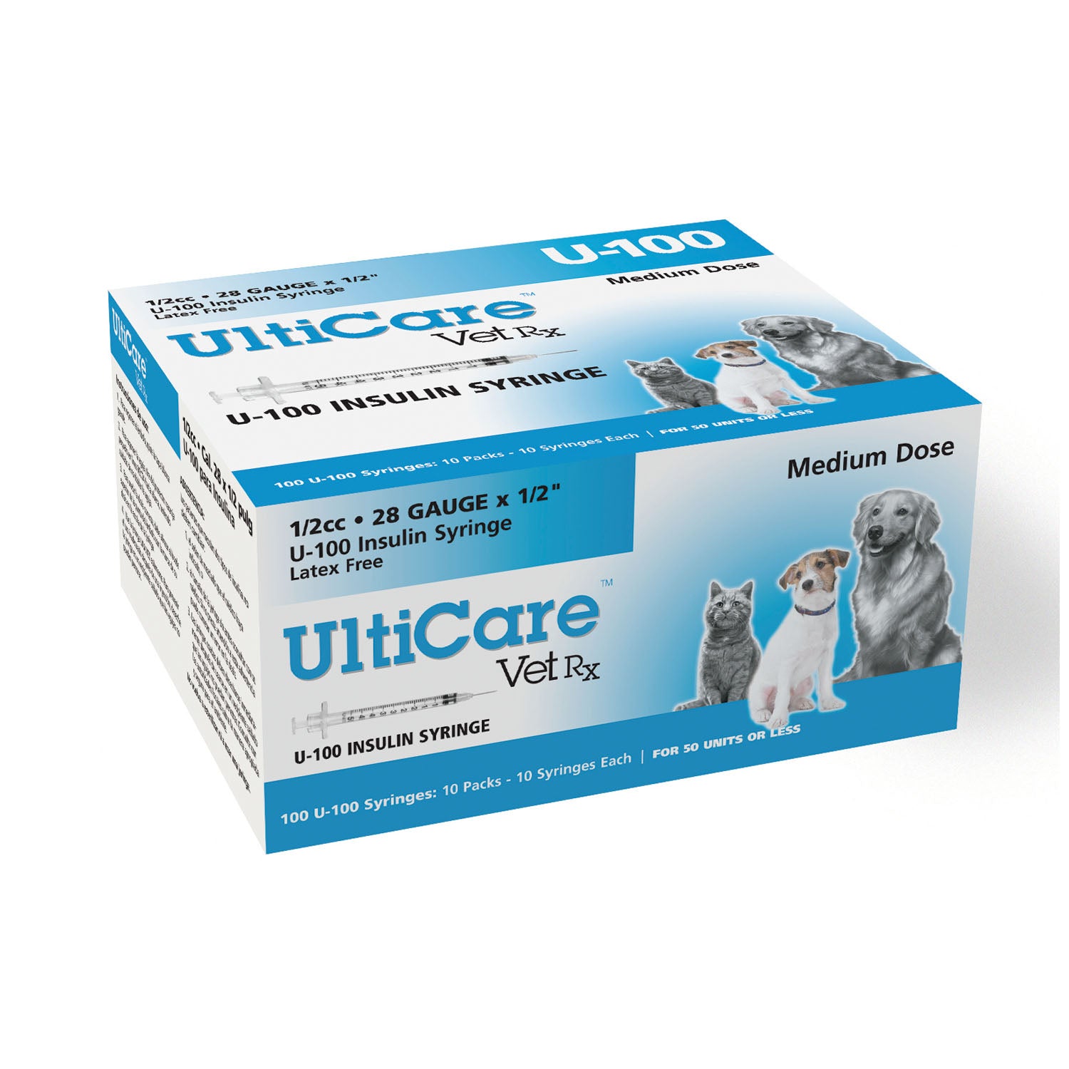 U-100 Syringe, 28G x _", 1/2cc, 100/bx