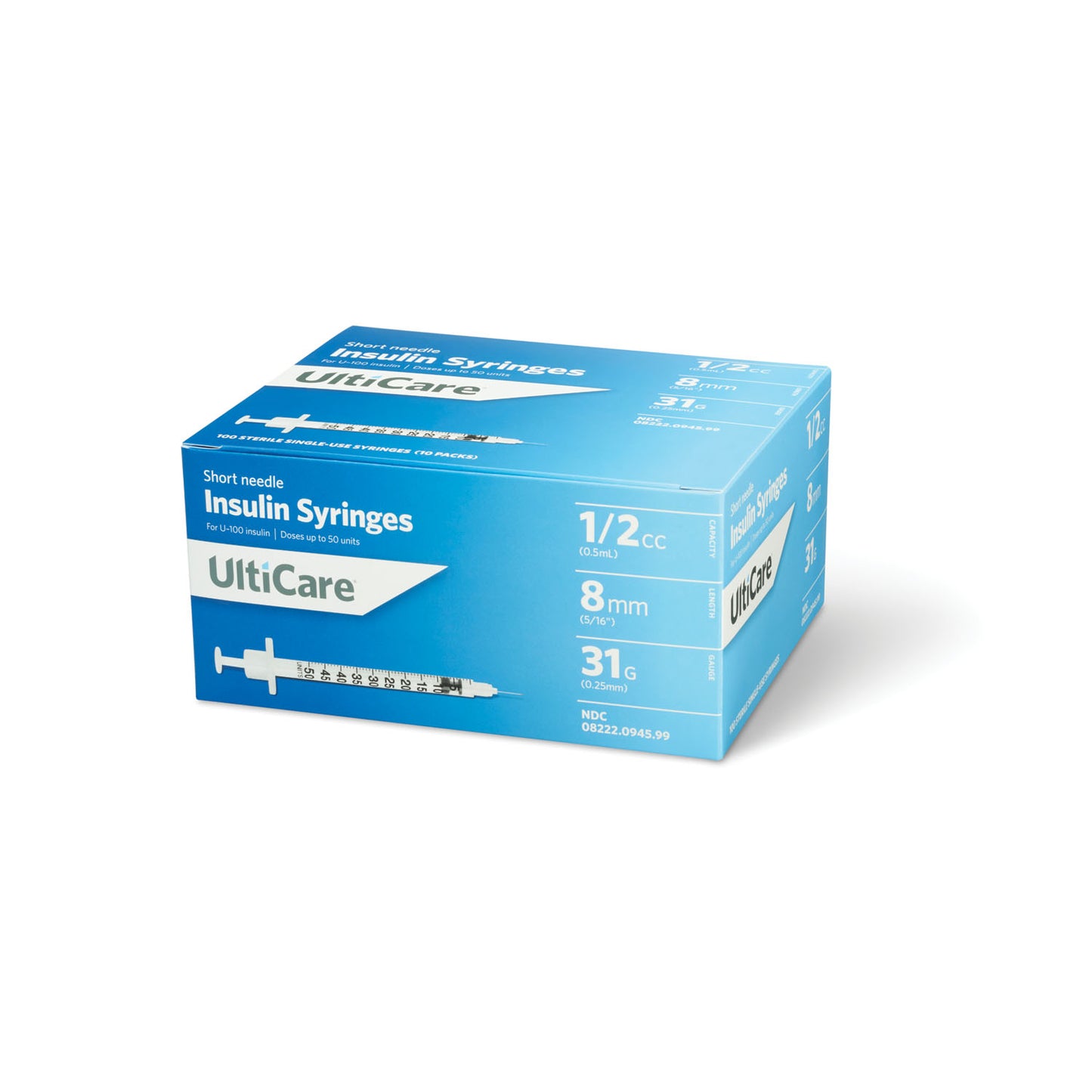 Insulin Syringe, 1/2cc, 31G x 5/16", 100/bx