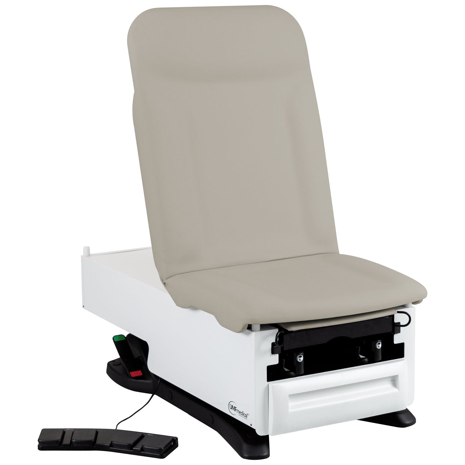 Exam Table, 3502-500-305 with OneTouch WheelBase System, Premium Upholstery, Power Backrest, Stirrups, Drain Pan, Foot Control, Front Storage Drawer, Available in 16 colors (DROP SHIP ONLY)