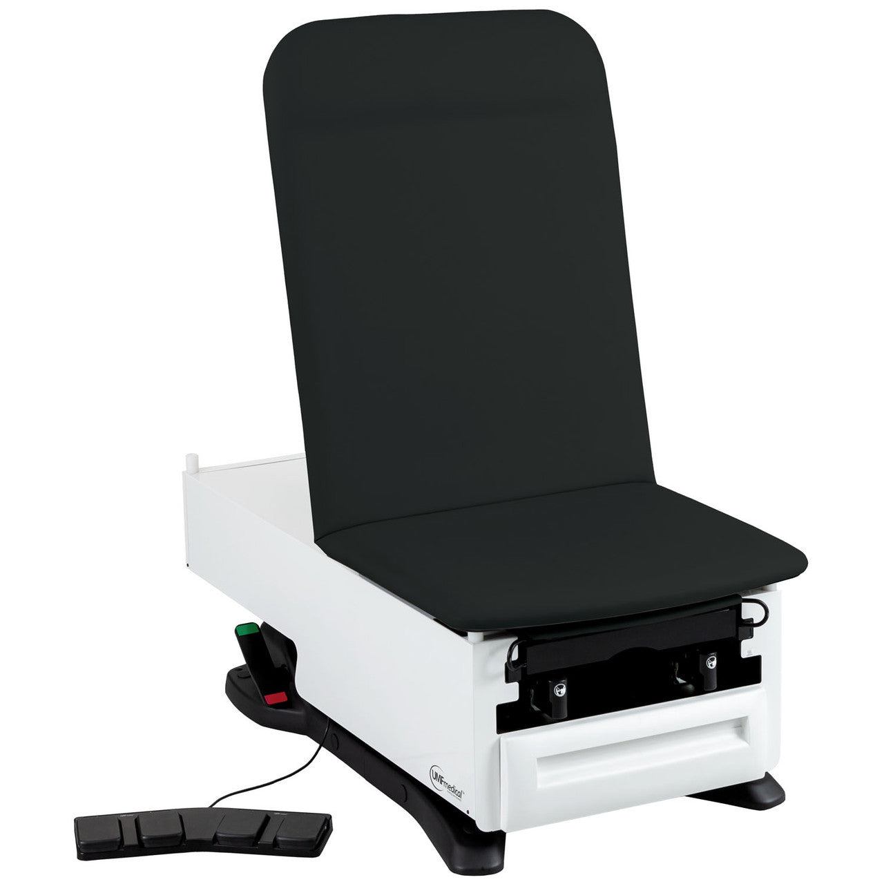 Exam Table, 3503-500-105 with Classic Upholstery, Power Backrest, Stirrups, Drain Pan, Electrical Receptacle, Drawer Warmer, Foot Control, Front Storage Drawer, Rear Reversible Storage Drawer, Available in 16 Colors (DROP SHIP ONLY)