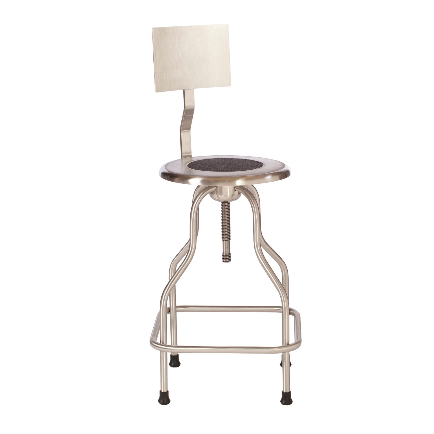 Revolving Stool, Stainless Steel with Back & Ring Foot Rest, Seat Height 25" - 31" (DROP SHIP ONLY)
