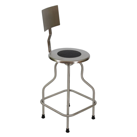 Revolving Stool, Stainless Steel with Back & Ring Foot Rest, Seat Height 25" - 31", Non-Corrosive Model (DROP SHIP ONLY)