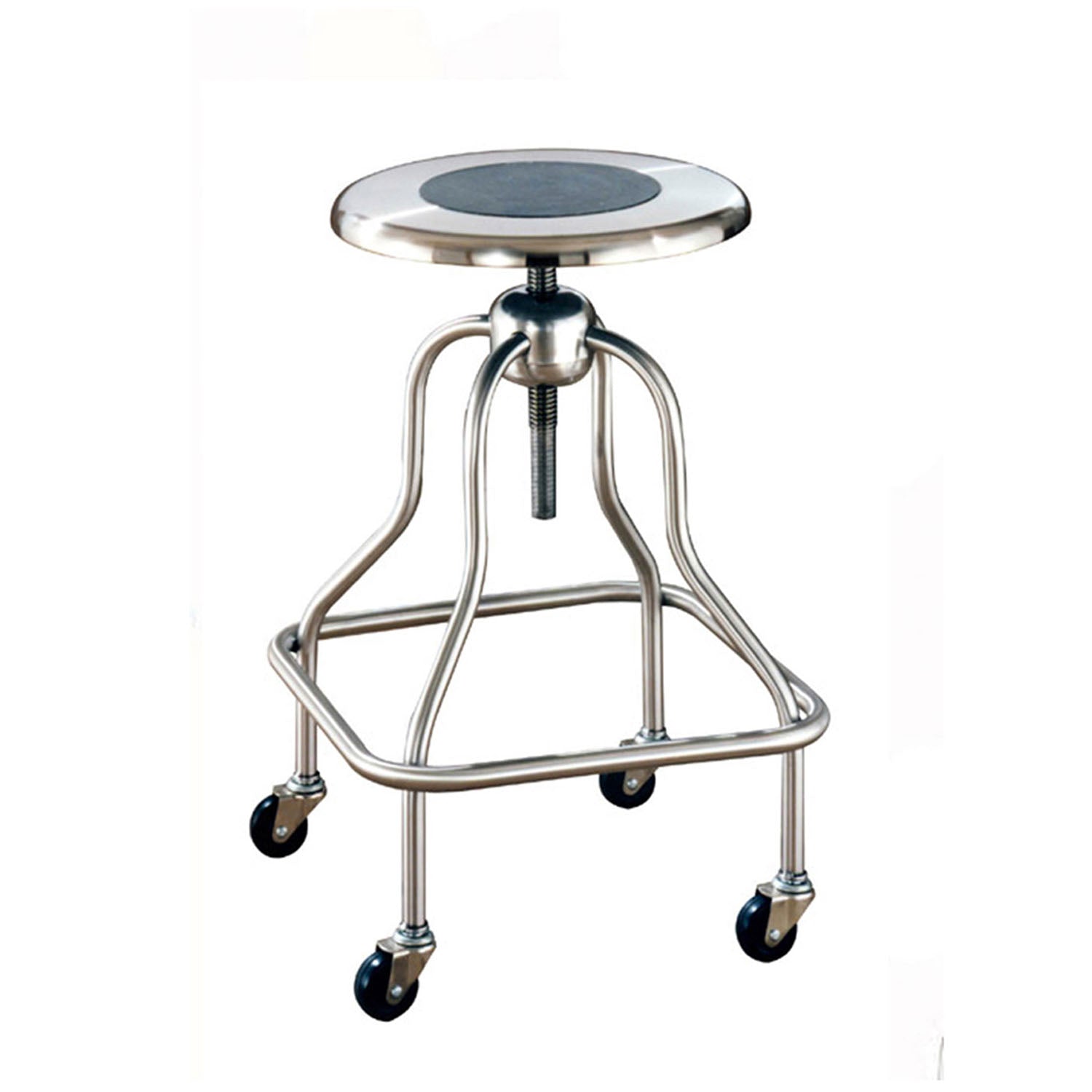 Revolving Stool, Stainless Steel with Ring Foot Rest, No Back, Seat Height 19" - 25" (DROP SHIP ONLY)
