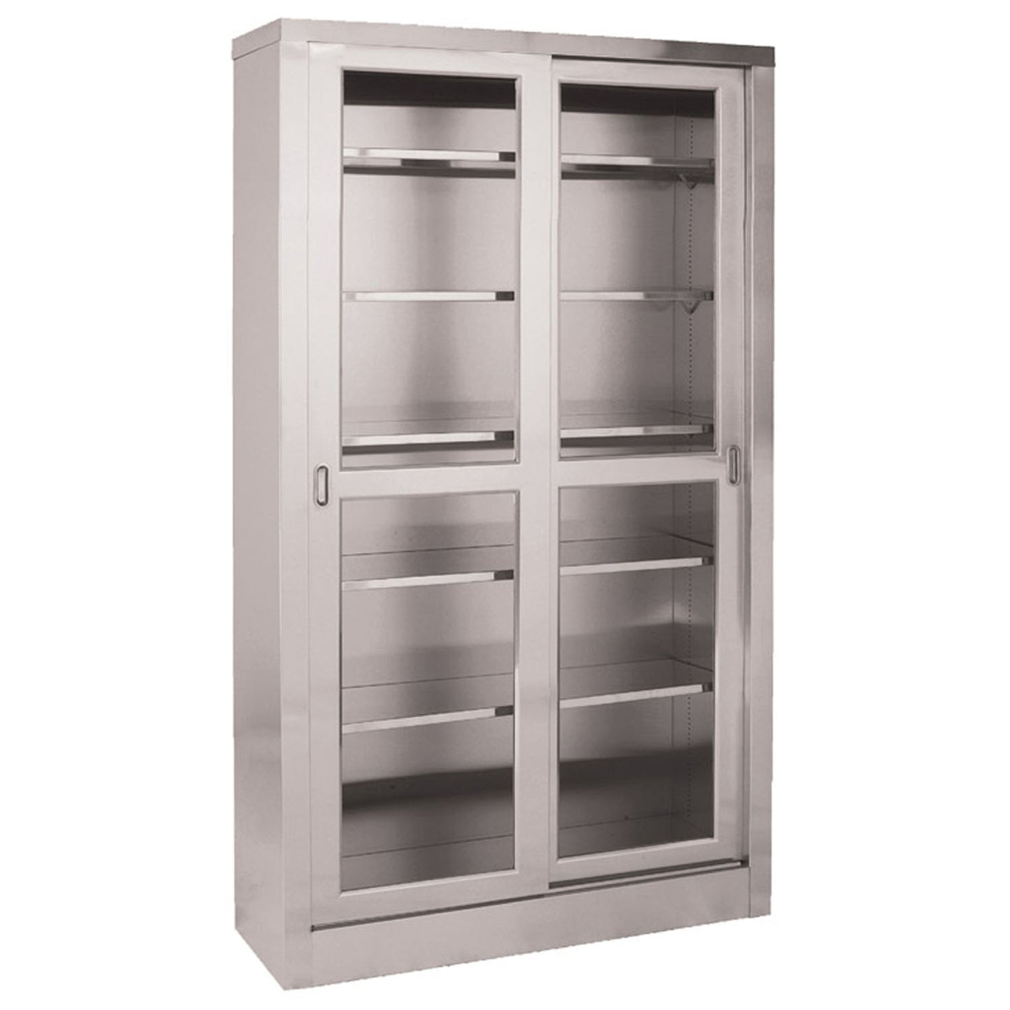 Storage & Supply Cabinet, Stainless Steel, Five (5) Adjustable Shelves, Two (2) Glass Sliding Doors, 47"W x 84"H x 16"D (DROP SHIP ONLY)