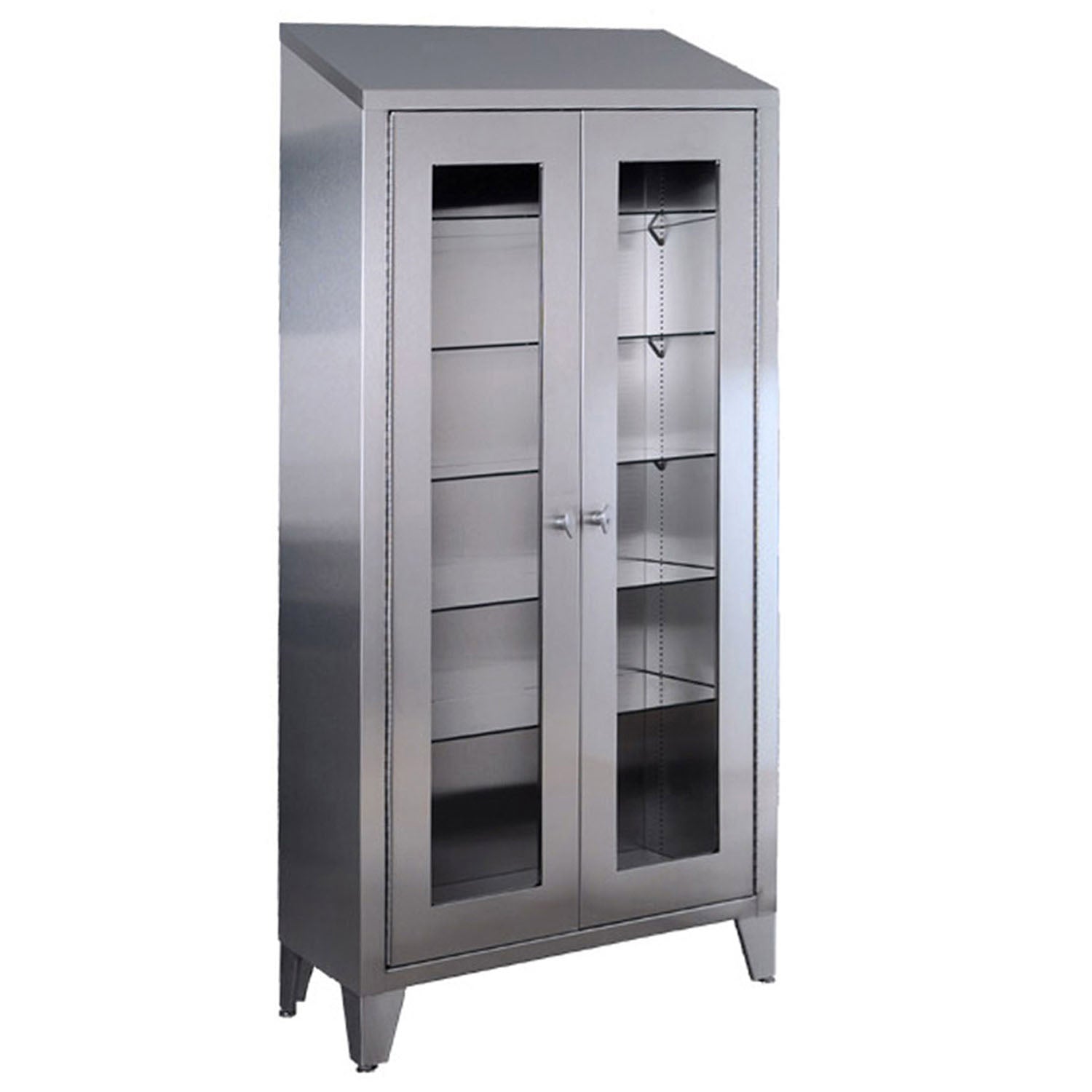 Instrument Cabinet,Stainless Steel, Five (5) Adjustable  Stainless Steel Shelves, Two (2) Glass Sliding Door, 36"W x 78W x 16"D (DROP SHIP ONLY)