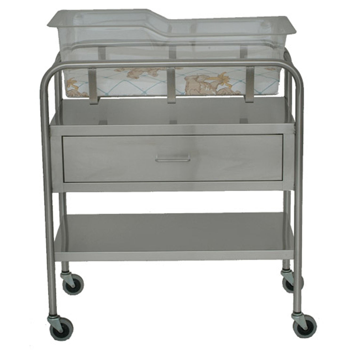 Bassinet with Basket (8545) and Mattress (8546), Stainless Steel, One (1) Shelf, One (1) Drawer, 32"W x 35.25"H x 17"D (DROP SHIP ONLY)