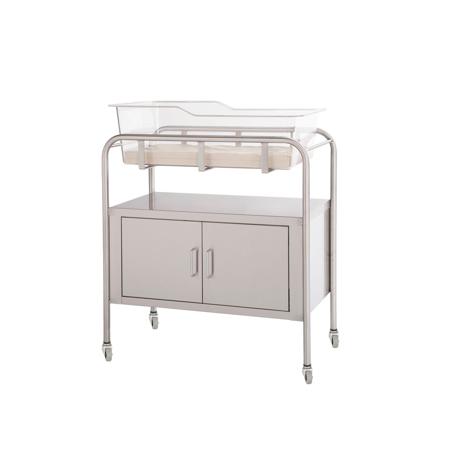 Bassinet with Basket (8545) and Mattress (8546), Stainless Steel, Two (2) Door, 32 W x 35.25 H x 17 D (DROP SHIP ONLY)
