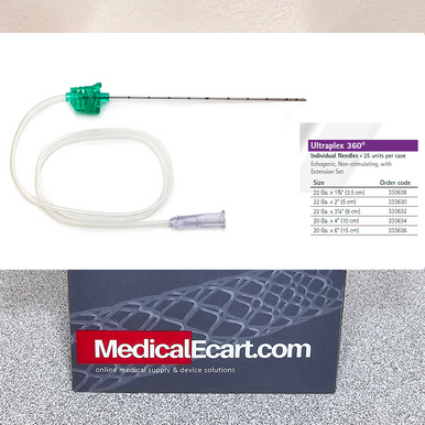 Non-Insulated Echogenic Needle, 22G x 3 1/8" (79mm), 30 Bevel & Extension Set, 25/cs (Rx) (Continental US+HI Only)