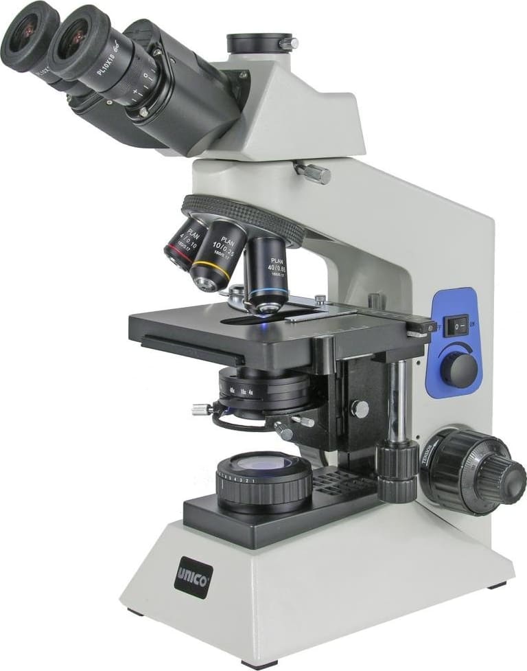 Microscope, Trinocular, 10X Widefield Eyepiece, 4X, 10X, 40X, 100X, Achromat, NA 1.25 Condenser, Iris Diaphragm, Mechanical Stage, LED Illumination, 3 Watt LED Bulb, Coaxial Focusing, Power Input 90-240V (US Only) (DROP SHIP ONLY)