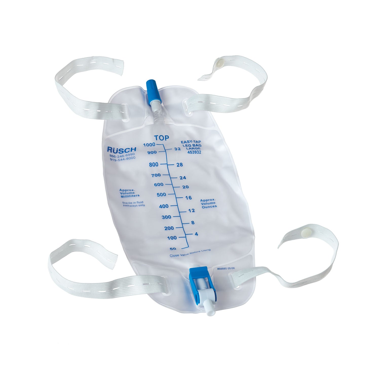 Leg Bag, Easy Tap Outlet Valve, 1000mL, 19 oz, 48/cs (Continental US Only)