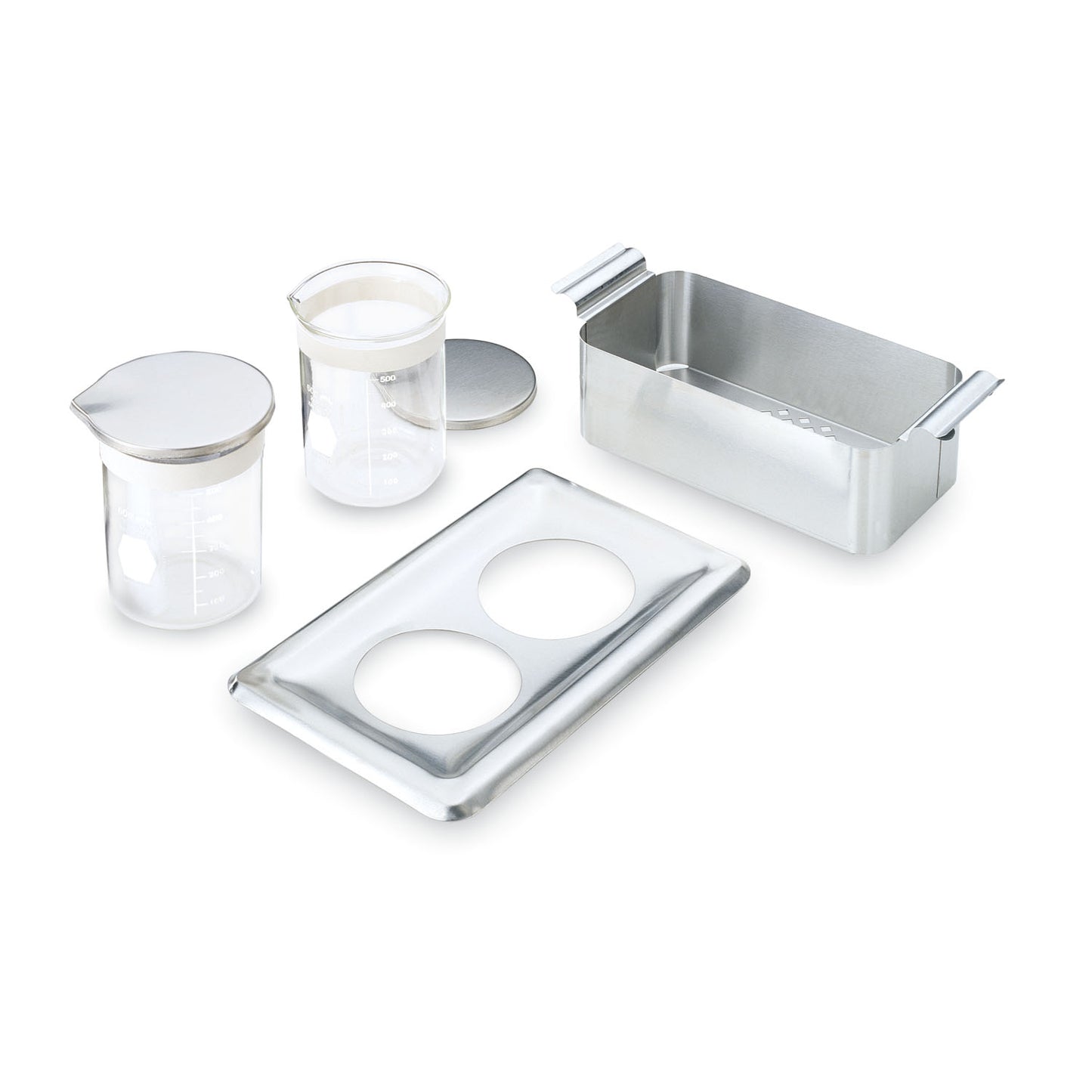 Accessories: Accessory Kit For Three Gallon Cleaner, Kit Includes: 1/2 Size SS Basket, Positioning Cover & (2) 600mL Beakers with Lids & Bands