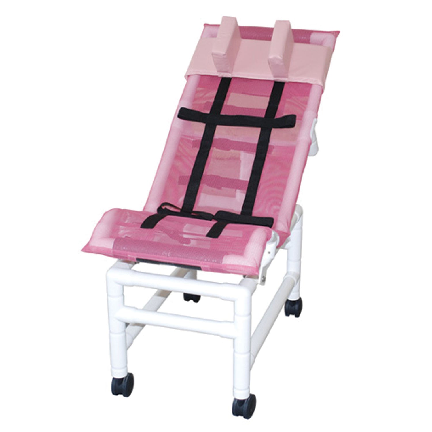 Reclining Bath/ Shower Chair, Large, Dual Base, Casters & Head Bolster