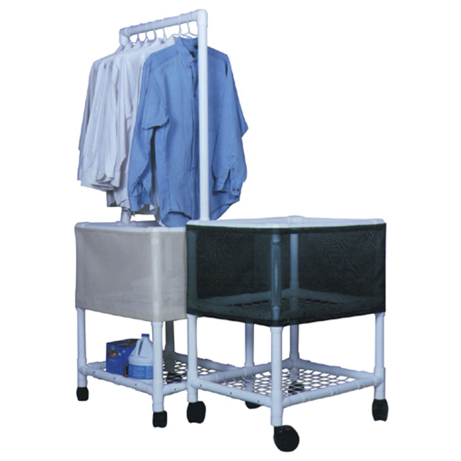 Laundry Basket Elevated, Utility Shelf 3_ Bushels, 3" Twin Nylon Casters, Threaded Stem