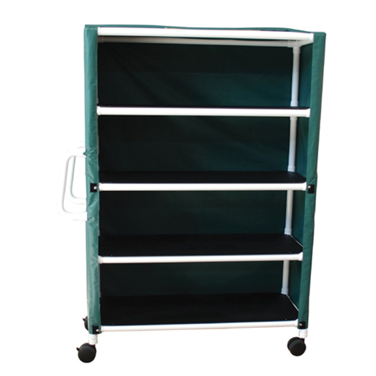 Jumbo Linen Cart, 4-Shelf, Mesh or Solid Vinyl Cover, 5" Casters