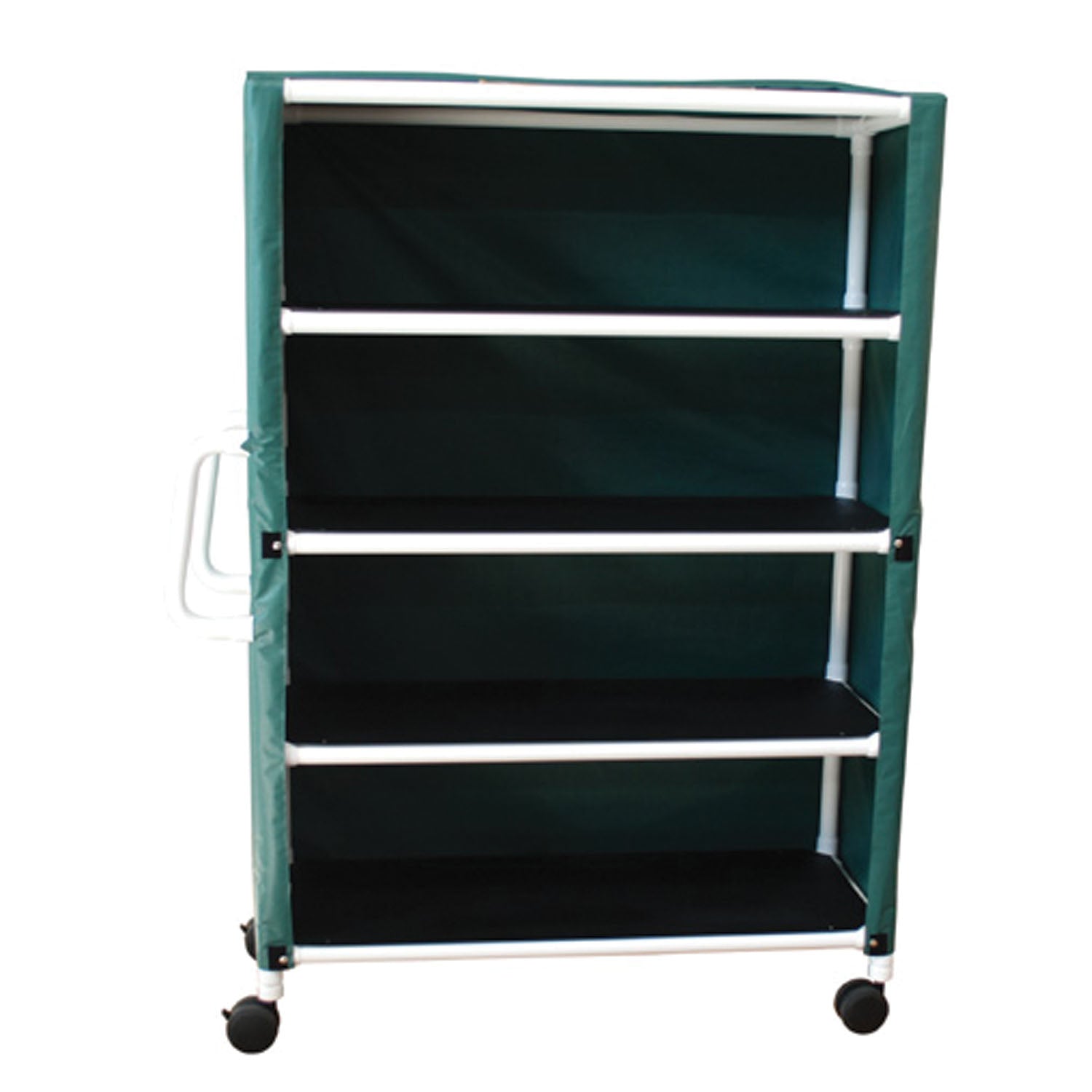 Jumbo Linen Cart, 4-Shelf, Mesh or Solid Vinyl Cover, 5" Casters