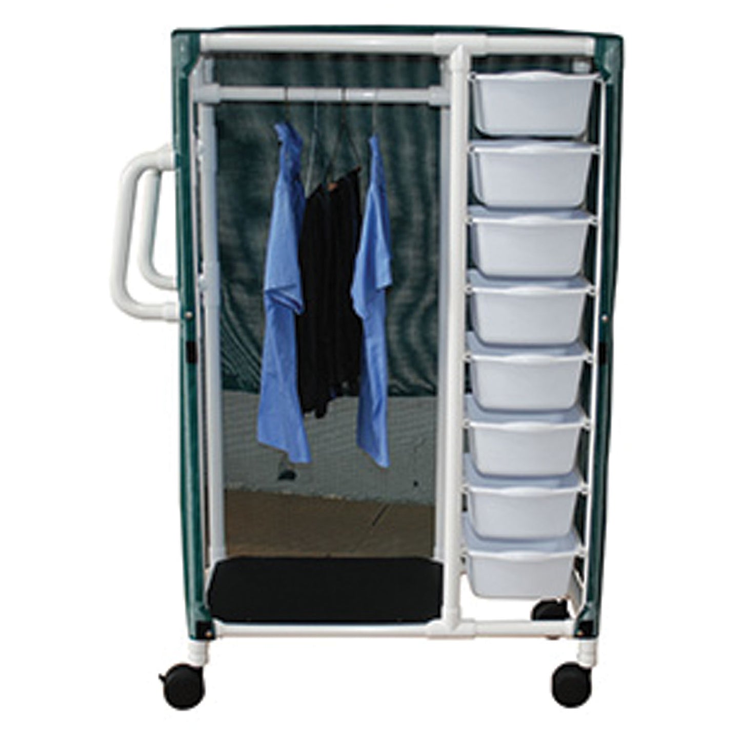 Specialty Cart, 8 Pull Out Tubs, Hanging Space, Mesh or Solid Vinyl Cover
