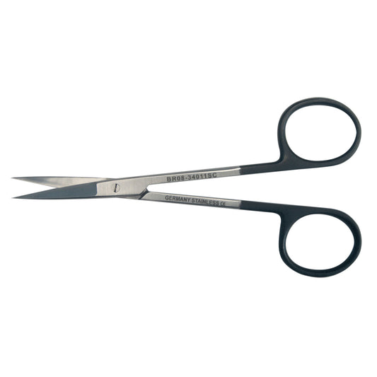 Iris Scissor, Round, Straight, Sharp/ Sharp, Serrated, SuperCut, Black Handles, 4_"