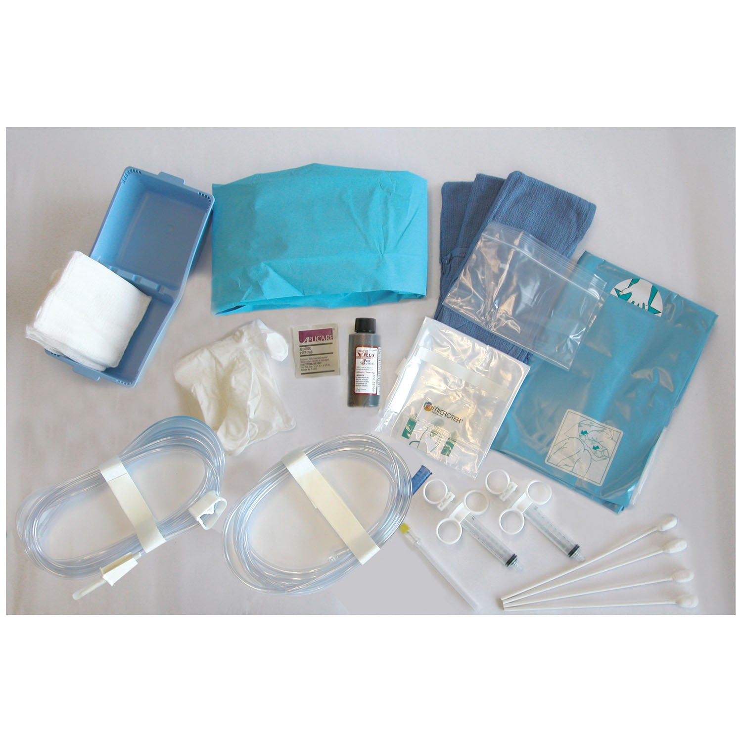 Procedure Kit Contains: Hysteroscopy Tubing Set, Drape, Under Buttock, Pouch, Drape, Video Camera, Elastic tips, Label, White 1" x 3", O.R. Towel, Alcohol Prep Pad, Needle, 20G x 3_" Spinal, Prep, PVP 2 oz Bottle, Bag, Ziplock 6" x 8", Syringe, 10cc Control, Swab, Rayon 8", Gloves, Medium Non-Latex Gauze, 4" x 4", 12-Ply, Tray, 2-Compartment, Cover, Back Table 44" x 76" Bulk & Pouch, 14" x 18" Header Bag