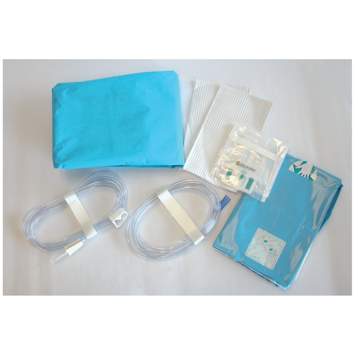 Draping Set Contains: Hysteroscopy Tubing Set, Drape, Under Buttock, Pouch, Drape, Video Camera, Elastic Tips, White Absorbent Paper Towel, Cover, Back Table 44" s 76" Bulk & Pouch, 14" x 18" Header Bag