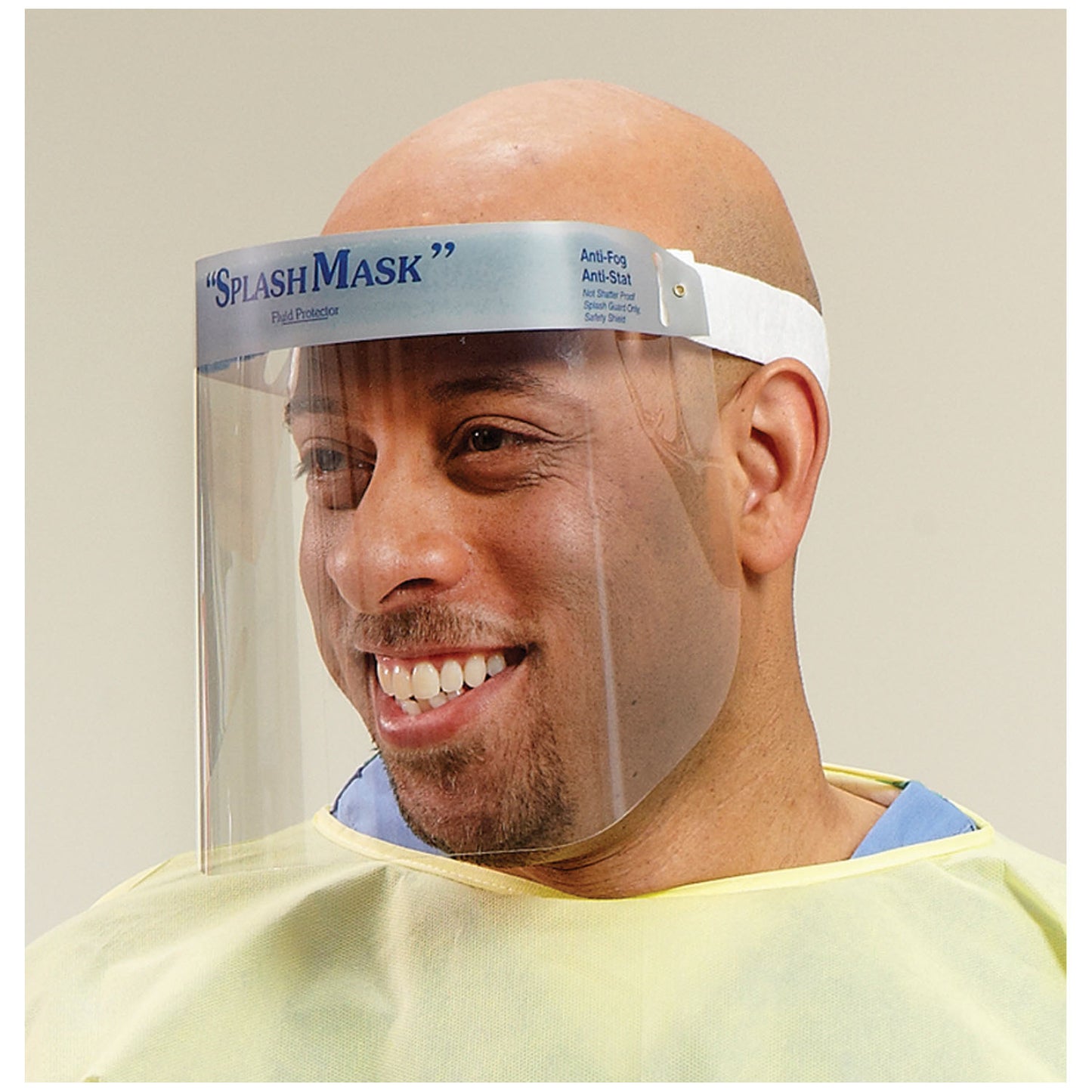 Face Mask Shield, Half Face, Clear, Velcro Strap, Vented Foam, 50/cs