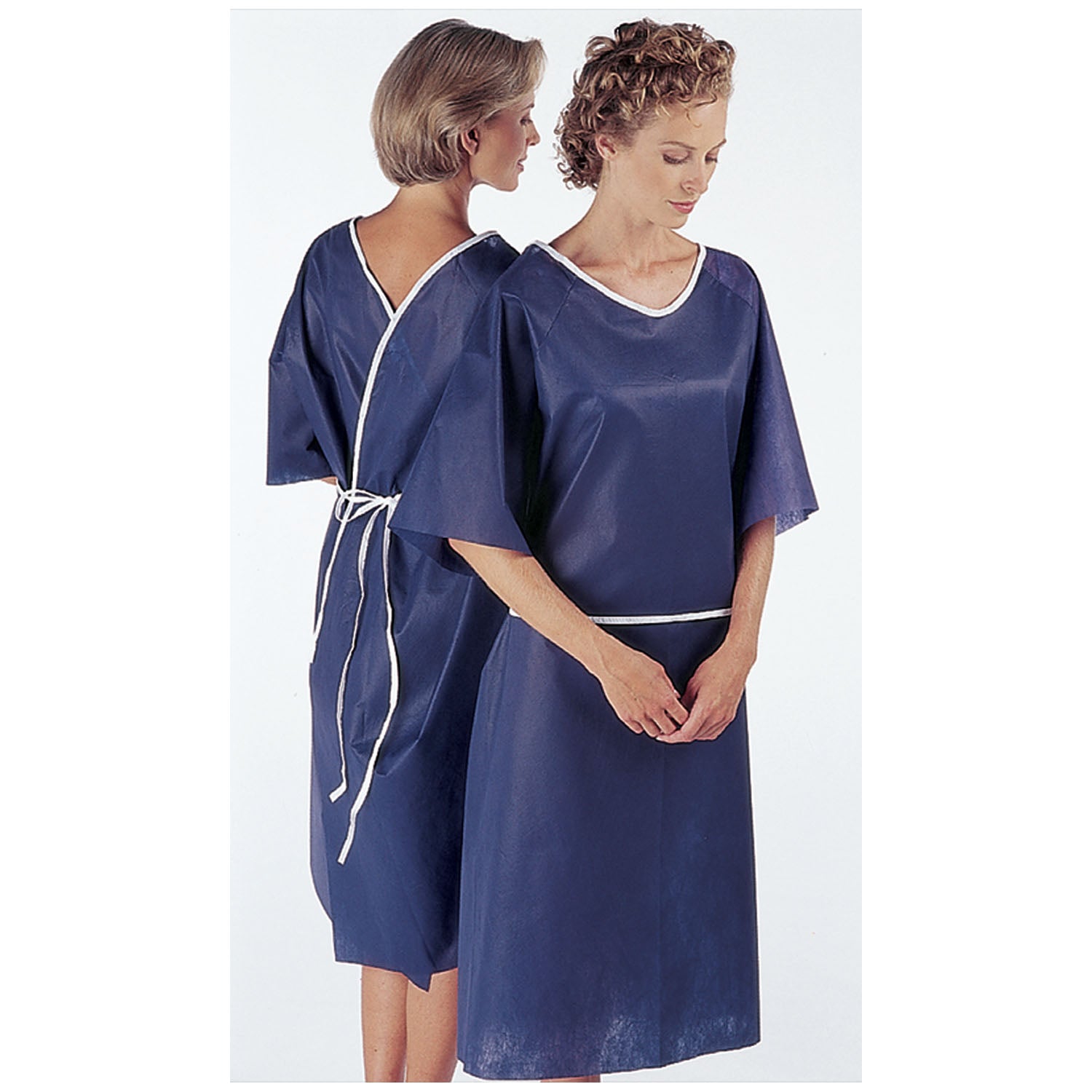Patient Gown, Limited Use, Raglan Sleeve, Tape Tab Neck Closure, Attached Belt, 48"L, Universal, Dark Blue, 50/cs