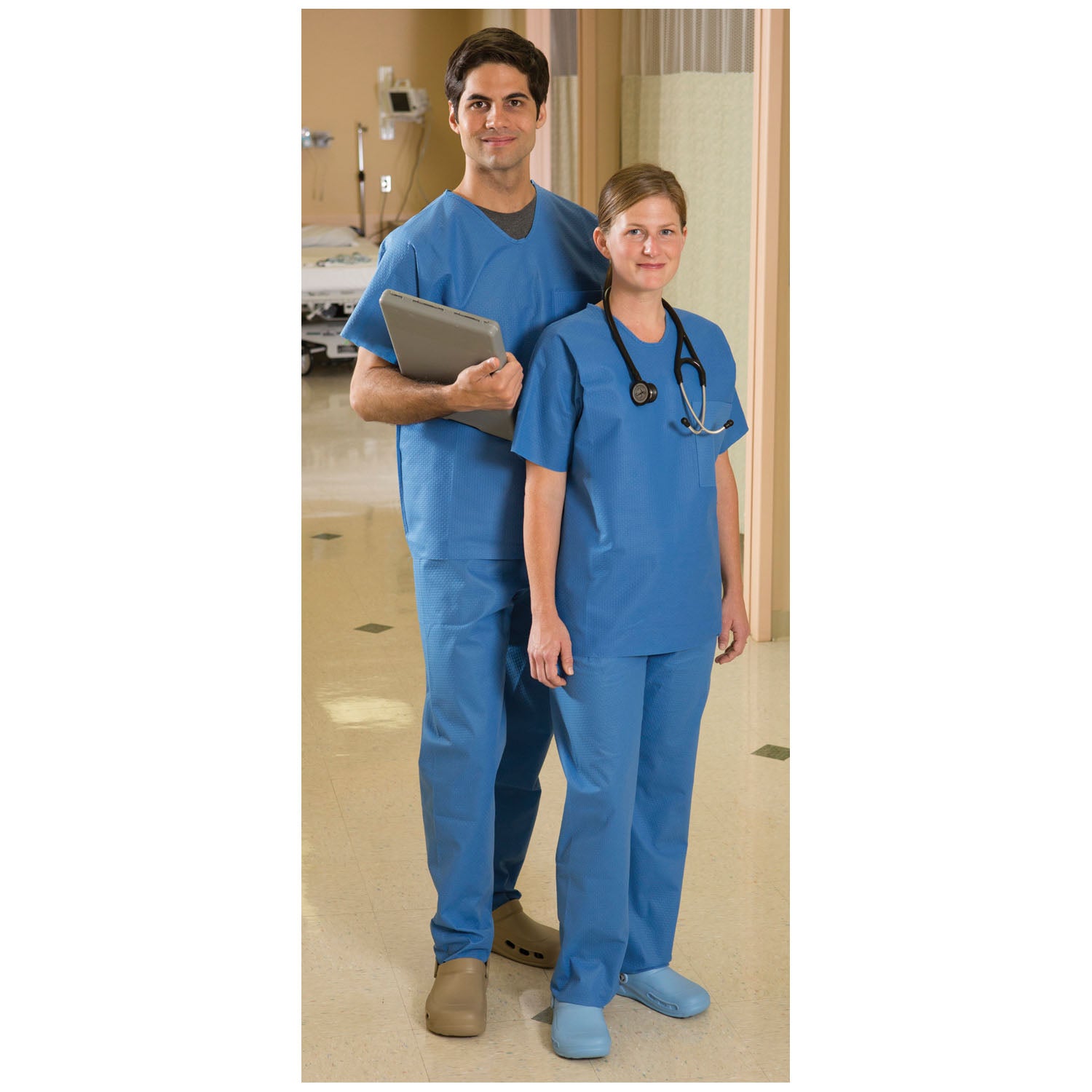 Scrub Top, X-Large, Blue, V-Neck, Chest Pocket, Limited Use, 60/cs