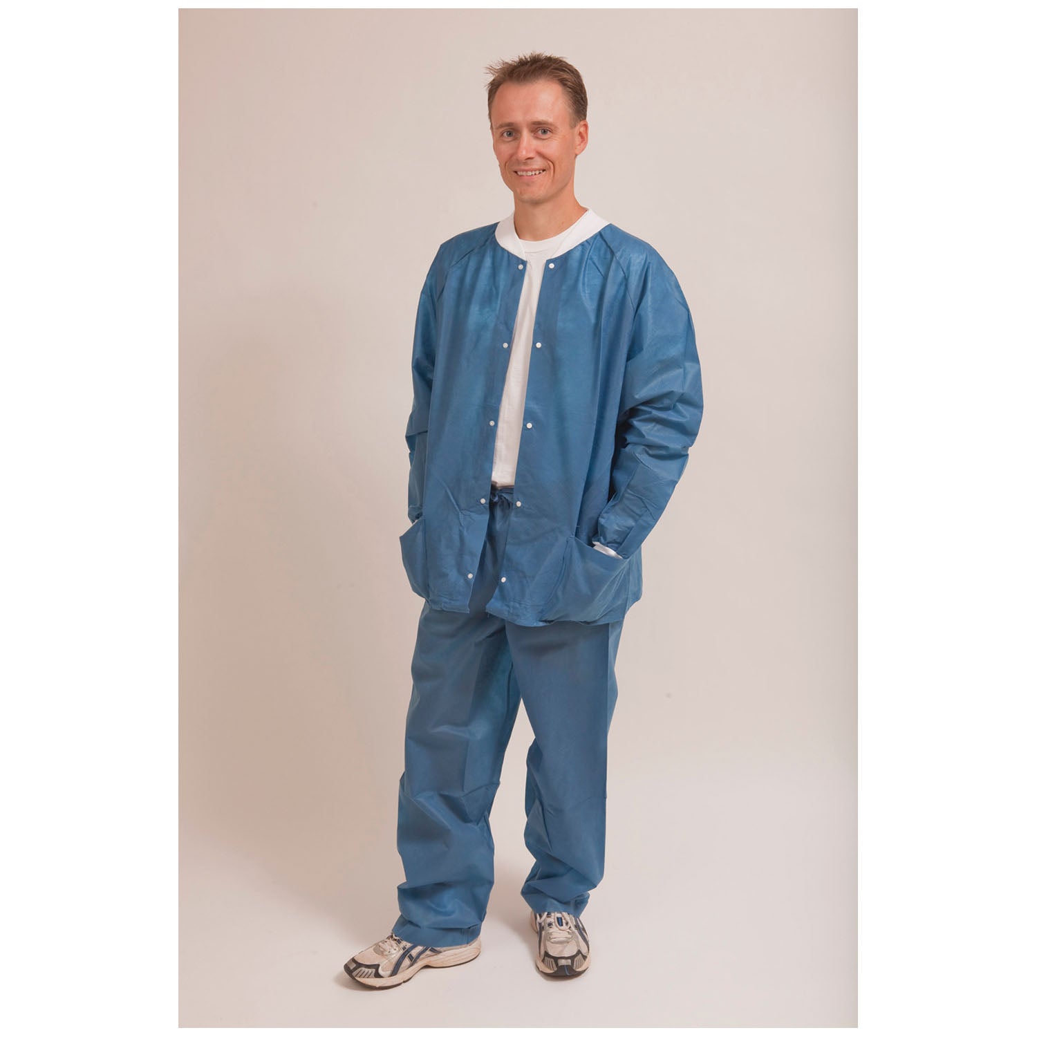 Warmup Jacket, Large, Dark Blue, Knit Collar & Cuff, Two Front Pockets, Snap Closures, 24/cs