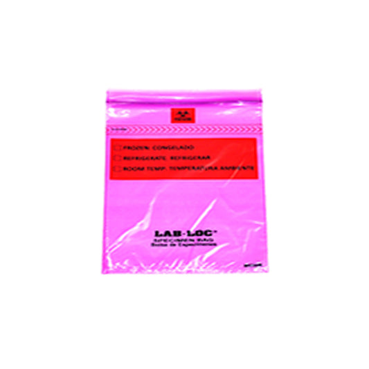 Specimen Bag, Seal-N-Rip, Removable Biohazard Symbol, Zipper Closure, 3-Wall, Purple Tint, 1.75 mil, 6" x 9", 100 bg/pk, 10 pk/cs
