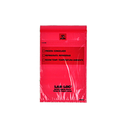 Specimen Bag, Seal-N-Rip, Removable Biohazard Symbol, Zipper Closure, 3-Wall, Red Tint, 1.75 mil, 6" x 9", 100 bg/pk, 10 pk/cs
