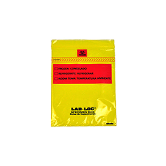 Specimen Bag, Seal-N-Rip, Removable Biohazard Symbol, Zipper Closure, 3-Wall, Yellow Tint, 1.75 mil, 6" x 9", 100 bg/pk, 10 pk/cs