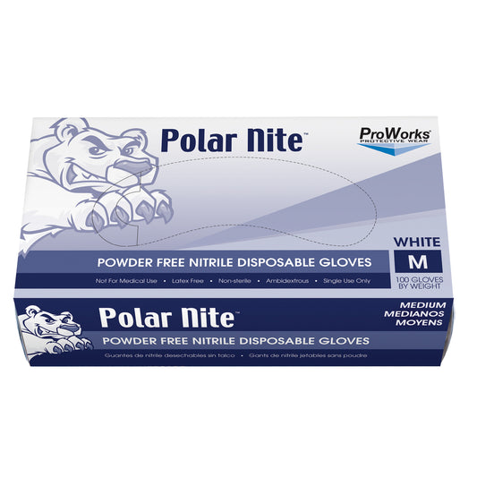 Nitrile Glove, Powder-Free, White, Medium, 100/bx, 10bx/cs