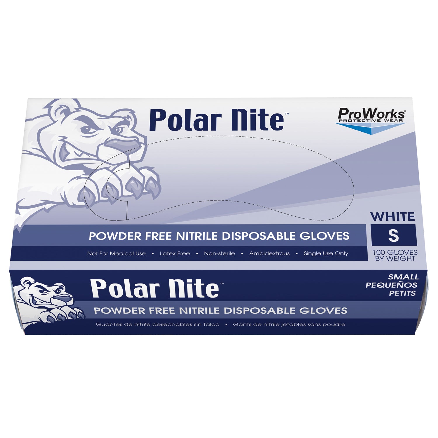 Nitrile Glove, Powder-Free, White, Small, 100/bx, 10bx/cs