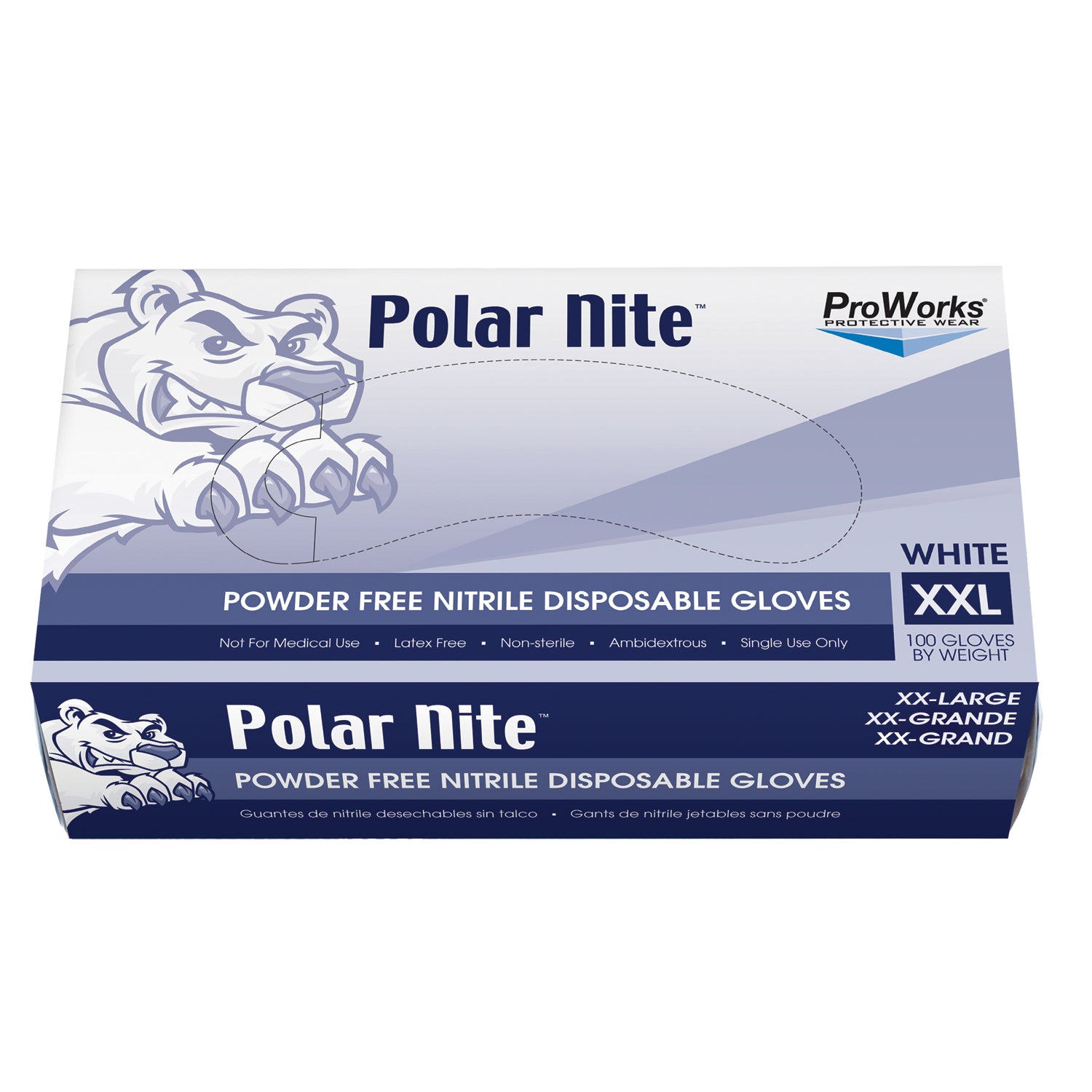 Nitrile Glove, Powder-Free, White, XX-Large, 100/bx, 10bx/cs