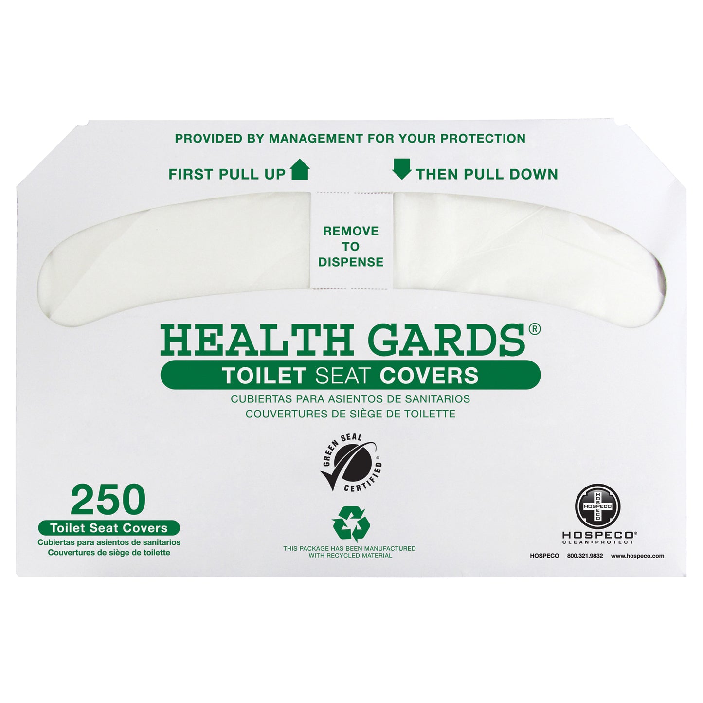 Toilet Seat Cover, Half-Fold, 250/pk, 4pk/cs