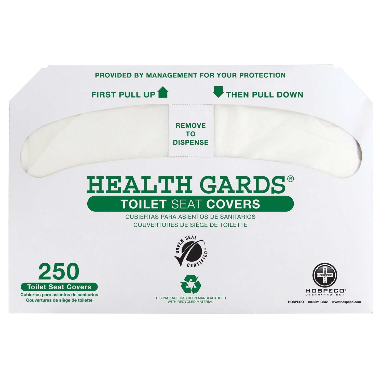 Toilet Seat Cover, Half-Fold, 250/pk, 4pk/cs
