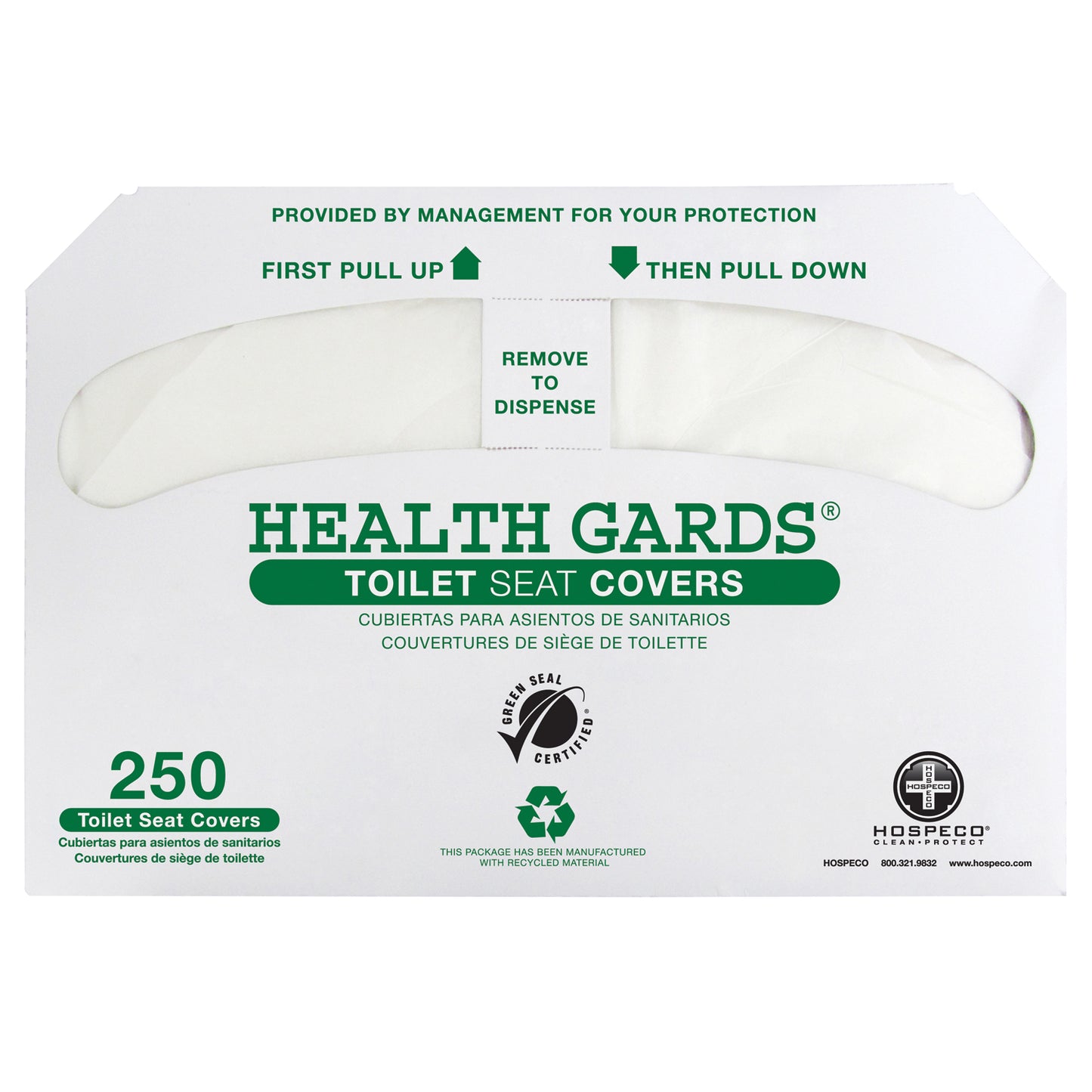 Toilet Seat Cover, Half-Fold, 250/pk, 10pk/cs