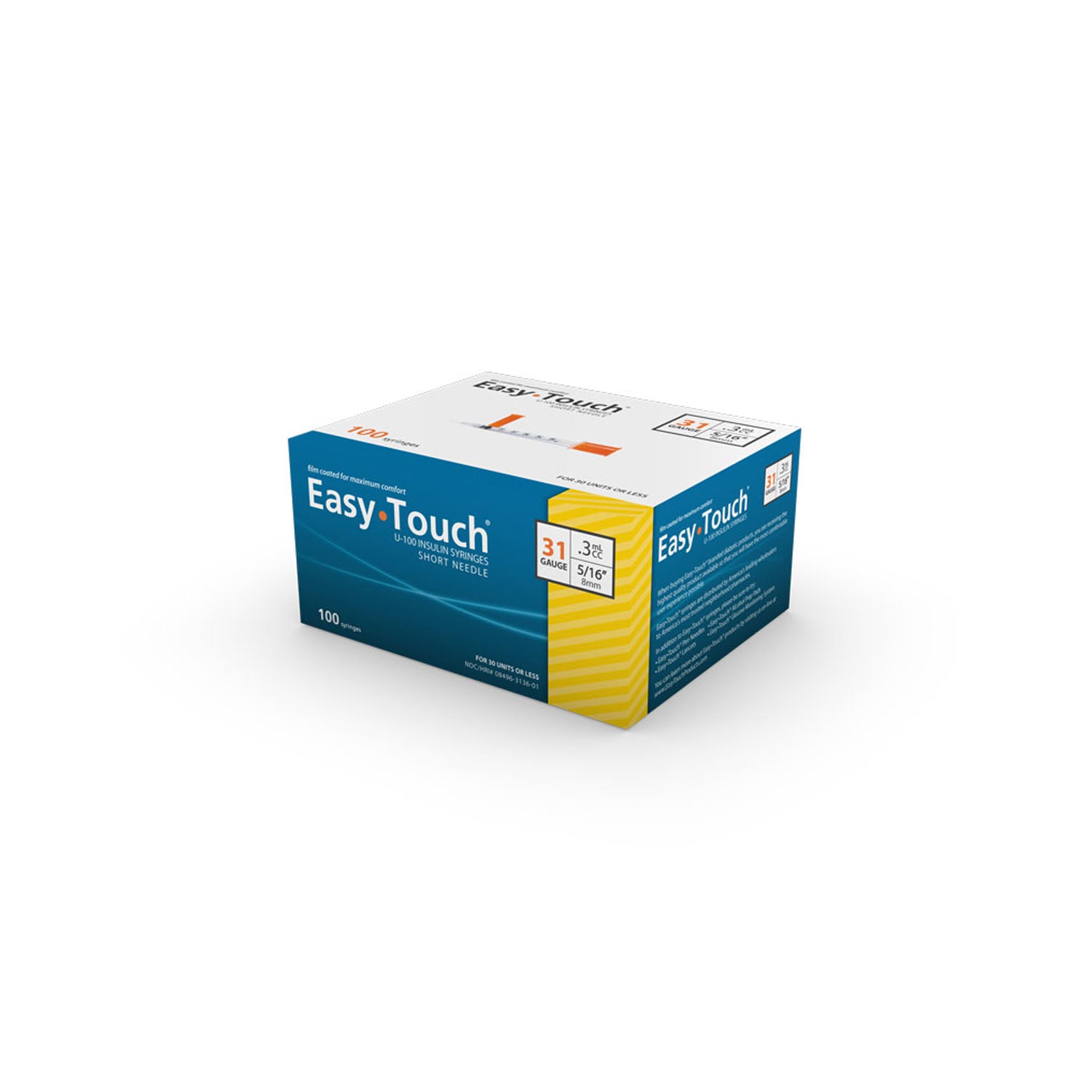 Insulin Syringes, 31 Gauge, .3cc, 5/16" Needle, 100/bx