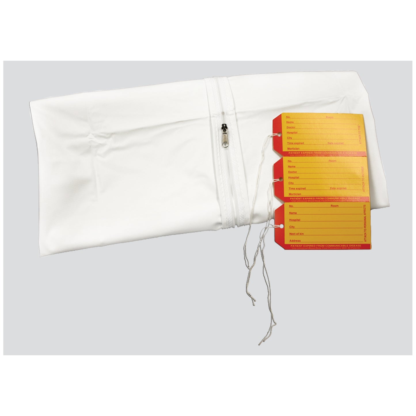 Adult Cadaver Bag, 36" x 90", White, Straight Zipper, 3 White & 3 Yellow ID Tags, 5 mil Vinyl, 10/cs